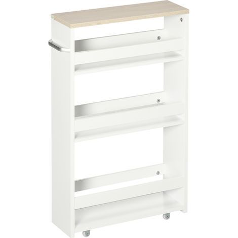 Dreistöckiger Rollwagen/Regal für schmale Küchen, Badezimmer, Waschküchen und Büros mit Griff – 48 x 15 x 80 cm, Weiß (1/5)