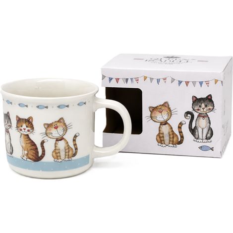 Taza grande de porcelana de 400 ml con diseño de gatos y empaque de regalo. (1/5)