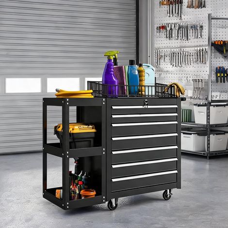Servante d'atelier coloris noir en acier EVA 96 x 33,5 x 75 cm (1/5)