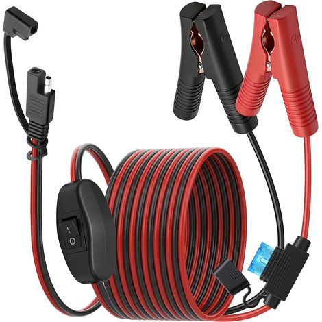 Câble de charge SAE vers pince crocodile - 12 V 14 AWG SAE vers batterie - Connexion rapide / câble de séparation avec fusible 15 A et interrupteur marche/arrêt pour voiture, camping-car, moto (1/5)
