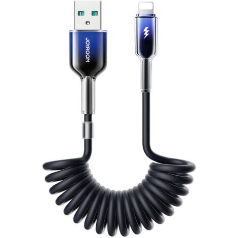 Câble spiralé USB-A Lightning Crystal-Clear Series 3A pour iPhone (1,5 m) - Noir (1/5)
