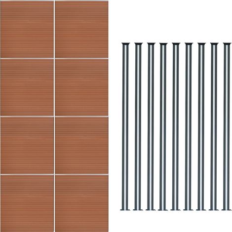 Composite Fence Panel x 8 & 9 Aluminium Posts 6ft Board Brown (1/5)