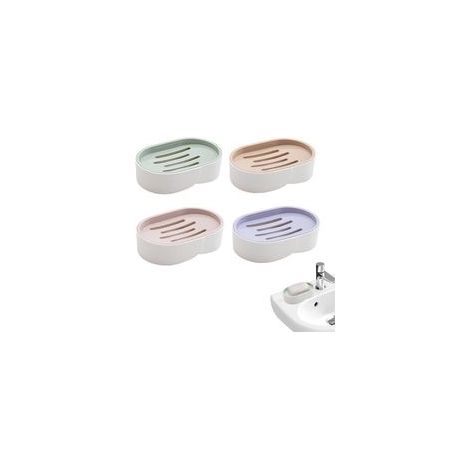 Jabonera de 4 piezas con tapa de drenaje, jabonera para lavabos de baño y cocina, jabonera de plástico impermeable, jabonera de viaje portátil, juego de accesorios para jabón - Crezuo