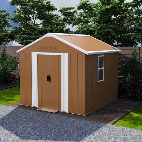 Capanno da giardino 196x110x194 cm in metallo marrone con finestre e ventilazione – MEUBLIV (1/5)