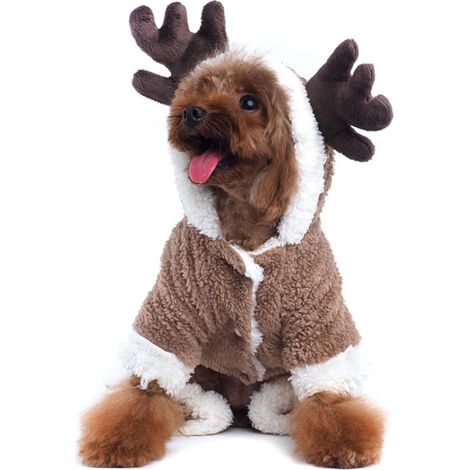 Déguisement de renne de Noël pour animaux de compagnie, pyjama doux et confortable en velours corail pour chien/chat, combinaison chaude à capuche pour l'hiver, idéale pour les fêtes de fin d'année (m