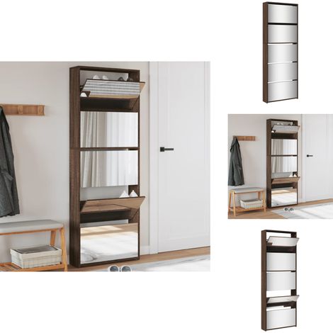 Armoire à chaussures miroir 5niveaux Chêne marron 63x17x169,5cm - Armoire À Chaussures - Armoires À Chaussures - Rangement Pour Chaussures - Étagère À Chaussures (1/5)