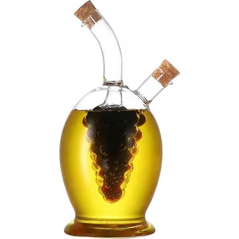 Bouteille distributrice d'huile et de vinaigre, ensemble distributeur 2 en 1 d'huile d'olive et de vinaigre avec bouchons en liège, bouteilles en verre pour la cuisine (1/5)