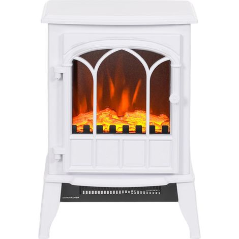 Cheminée électrique sur pied, puissance 1000 W / 2000 W, effet flamme réglable, 39 x 23 x 56,5 cm, blanche (1/5)