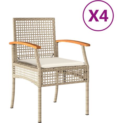 Lot de 4 Chaises de jardin,Chaise d'extérieur coussins beige résine tressée acacia CFW6119740 (1/5)
