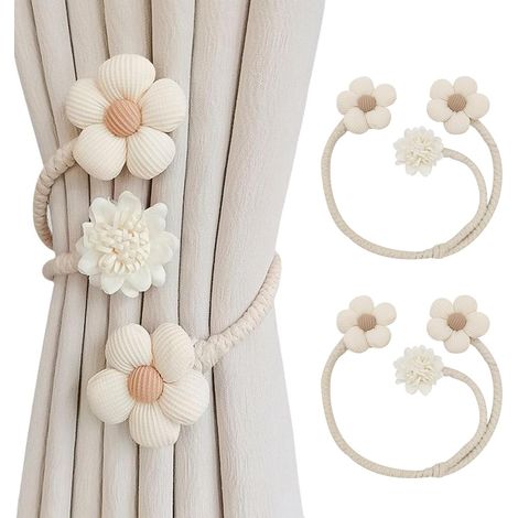 2 Pièces Mignon Embrasse pour Rideaux, Créatif Floral Embrasses de Rideaux, Décoration de Mode Embrasse Rideau, Attache Rideau pour Décoration de Maison, Bureau Etc (Beige) (1/5)