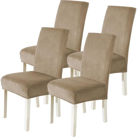 Housse De Chaise Velours 4 Pièces, Universel Housse De Chaise Salle À Manger Extensible, Protection Chair Cover Epaisse pour Hotel, Restaurant, Banquet, Cuisine, Camel (1/4)