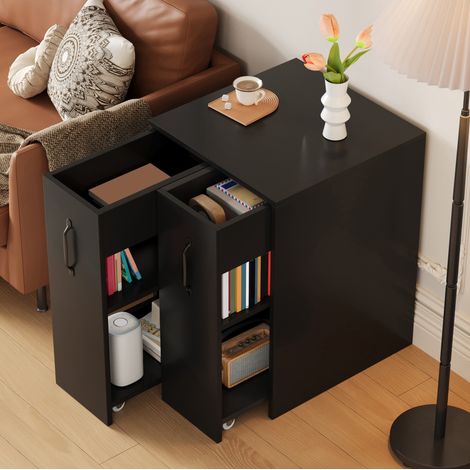 Schwarzer Rollcontainer mit ausziehbaren Seitenmodulen aus Spanplatte 52 x 50 x 75 cm (1/5)