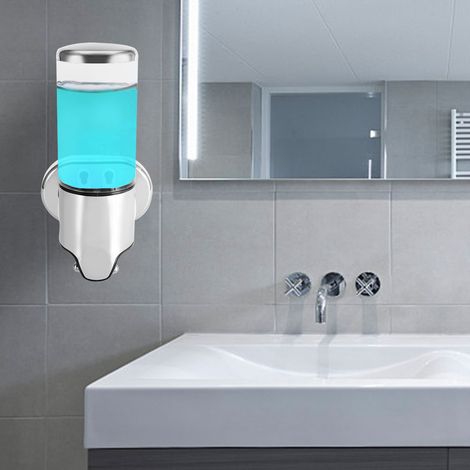 Distributeur de savon liquide mural transparent de 500 ml avec pompe, idéal pour la salle de bain, la douche, la cuisine et les hôtels. Remplissage facile. (1/5)