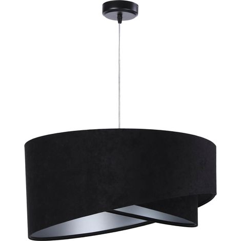 Pendelleuchte Schwarz Silber Ø 50 cm Stoff Velours Optik Hängelampe Wohnzimmer Schlafzimmer (1/5)