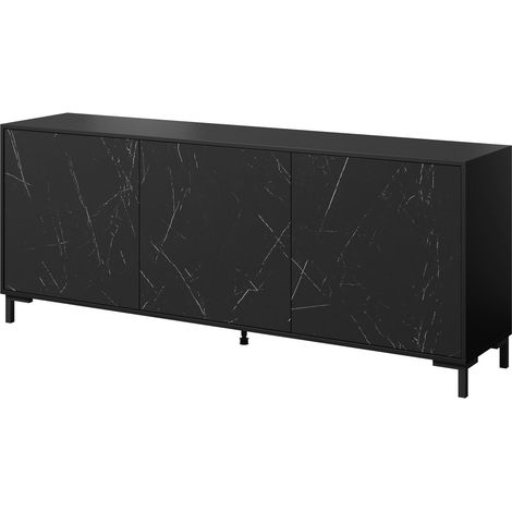 Kommode MARMO 150 cm 3D schwarz matt / schwarzer marmor