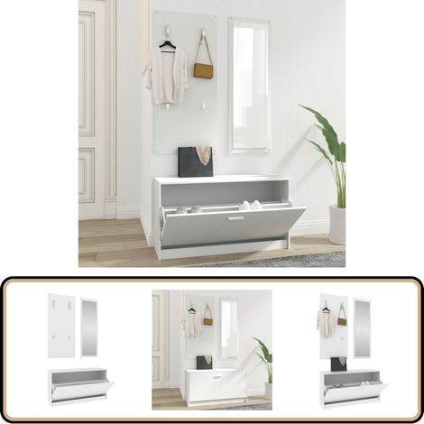 3-tlg. Flurmöbel-Set Weiß Holzwerkstoff - Schuhschrank - Garderobe - Spiegel - Flurmöbel - Holzwerkstoff Möbel