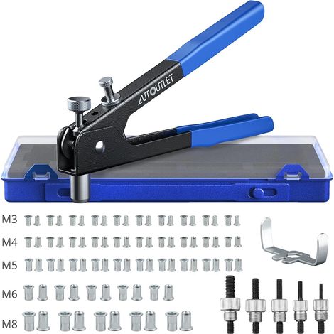 Rivet Nut Pliers Kit with 6 Pcs M3 M4 M5 M6 M8 and 80pcs Rivet Nut for Repair Work for Cars, Boats, Furniture and Machinery (1/5)