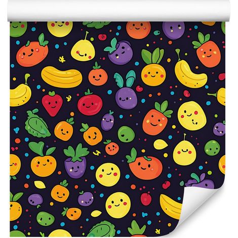 Kawaii-Gemüsetapete in Indigo und Gelb für Wohn- und Schlafzimmer, 50 x 1000 cm (1/4)