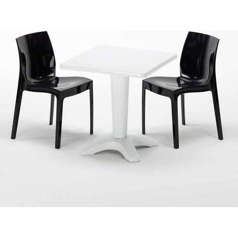 Table Carrée Blanche 70x70cm Avec 2 Chaises Colorées Grand Soleil Set Bar Café Ice Patio - Noir (1/5)