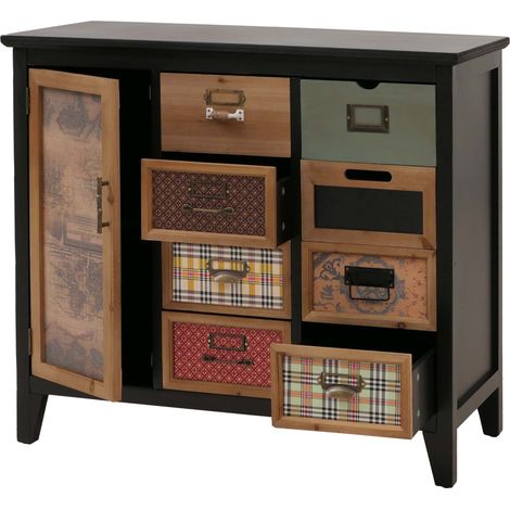 Commode de pharmacien HWC-O63, armoire à tiroirs, porte-étiquettes, motif vintage shabby, bois 80x91x40cm- Corps noir (1/5)