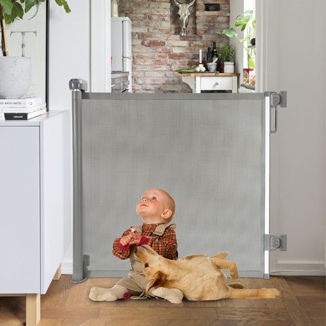 Randaco Barrière de sécurité extensible, barrière d'escalier, barrière de sécurité, pour bébé et animaux domestiques 0-180cm Gris