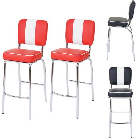 2x tabouret de bar Avellino, chaise de comptoir, design rétro des années 50, similicuir - rouge / blanc (1/5)