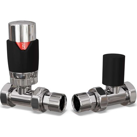 Talus Flair - Black Thermostatic Radiator Valve & Lockshield Straight 10mm