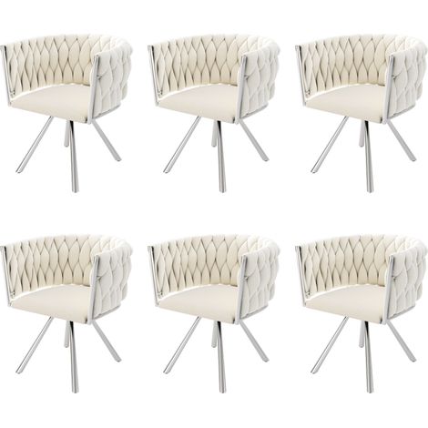 Chaise de salle à manger en velours, lot de 6, chaise pivotante de luxe légère pour salon et chambre à coucher, chaise de loisirs pivotante avec quatre pieds de support en métal, beige + argent (1/5)
