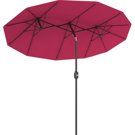 Outsunny sombrilla doble 2,95x1,52 m, sombrilla terraza exterior con inclinación 45°, manivela, orificios, impermeable, para jardín, terraza, rojo (1/5)