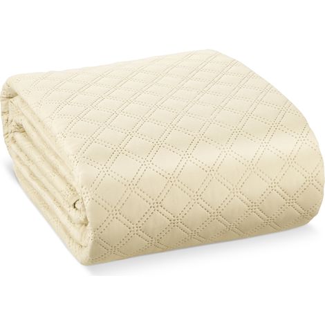 Beautissu couverture de séjour Olivia couverture de séjour pour sommier tapissier & canapé à l'aspect piqué - Grand couvre-lit respirant Couverture de séjour élégante Couvre-lit intemporel Creme, 240c (1/5)