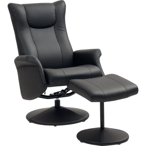 Sillón relax giratorio 360° con reposapiés, reclinable, cuero sintético negro (1/5)
