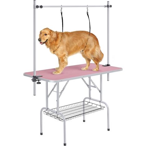 Yaheetech Tavolo da Toelettatura Cani Tosatura per Cani Gatti Animali Pieghevole Rosa
