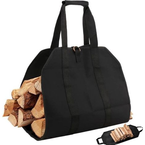Sac à Bois - 46 x 98 cm - Toile Imperméable Renforcée - Poignées Antidérapantes - Pour Poêle à Bois et Camping - Noir - 1 Pièce (1/5)