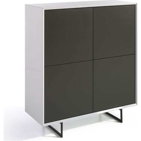 Aparador alto 4 puertas Eloisa acabado gris mate / blanco brillo, 125 cm(alto) 110 cm(ancho) 45 cm (fondo) (1/4)
