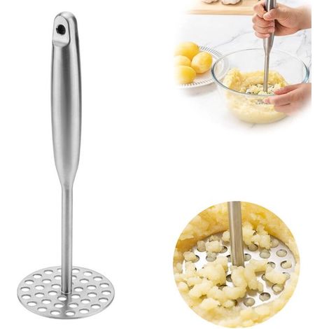 Machacador de patatas de acero inoxidable - 25,5 × 8,6 cm - Prensa profesional para patatas - Apto para lavavajillas - Mango ergonómico (1/5)