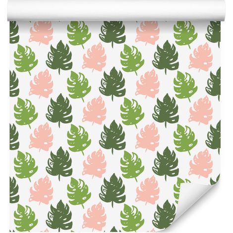 Papier peint à motifs de feuilles blanches et vertes pour salon et chambre 50x1000 cm (1/5)