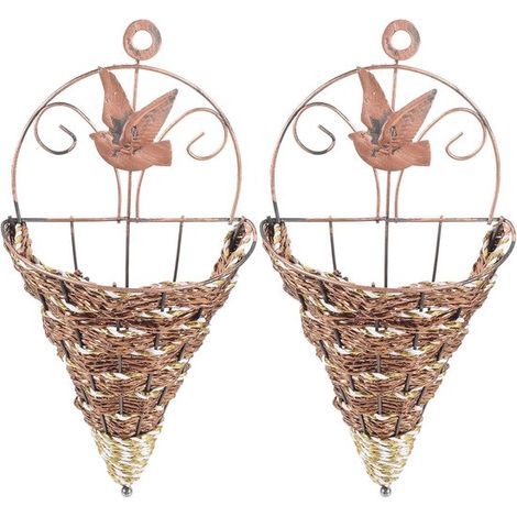 2 cestas de pared de ratán tejido estilo retro,duraderas y prácticas,para colgar flores y decorar interiores con arreglos florales y suculentas (1/5)