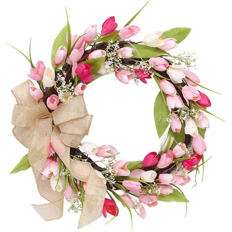 Couronne de Tulipe Artificielle 18 Pouces pour Décoration Porte Fenêtre Mur Mariage Saint Valentin (1/4)