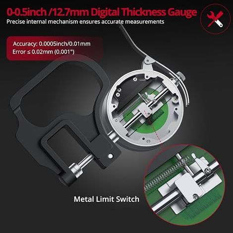 Digital Thickness Gauge, Measuring Range 0-12.7mm, Electronic Micrometer in Inch/Metric Electronic Thickness Percentage with Accurate LCD Display (1/4)