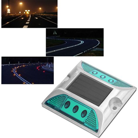 Balises de signalisation solaires LED étanches à piquet pour allée, route ou autoroute, vert lampe (1/5)