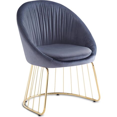 Chaise Design Velours Gris avec Pieds métal doré – Chaise Salle à Manger Dossier Arrondi Effet drapé – Fauteuil Moderne élégant Salon ou Cuisine (1/2)