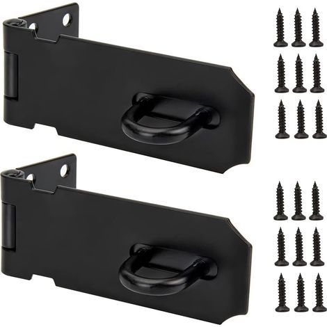 BRAVIX 2PCS Cadenas en Acier Inoxydable Porte Fermoir Moraillon avec Vis pour Abri de Jardin Verrou de Porte Cadenas Agrafes Noir 4 pouces (1/5)