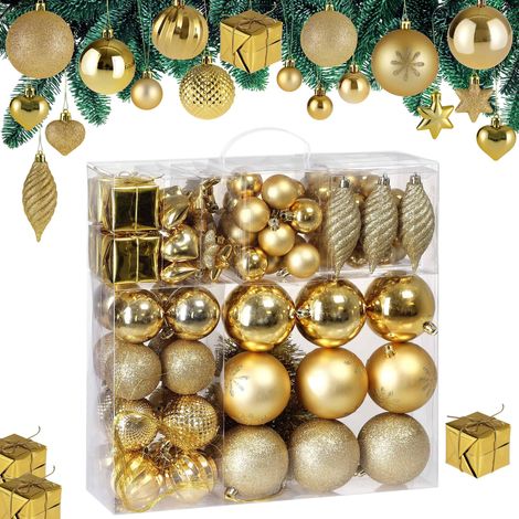 CASARIA® Bolas Adornos para Árbol de Navidad Set Completo 103Pzs. Decoración Navideña Colgante - Varios colores Dorado (1/9)