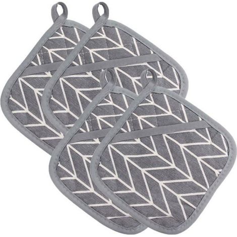 4 Maniques de Cuisine en Coton Silicone - Anti-Chaleur, Antidérapant - Pour Pot Carré, Pâtisserie - Lavable Réutilisable (1/5)