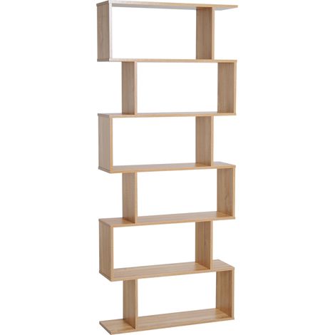 Étagère Zigzag design moderne 80x23x192 cm 6 niveaux chêne clair, bibliothèque contemporaine déco (1/5)