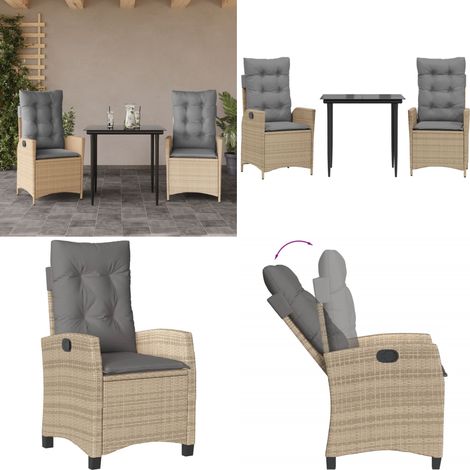 3-tlg. Garten-Essgruppe mit Kissen Beige Poly Rattan - Gartentisch - Gartenstuhl (1/5)