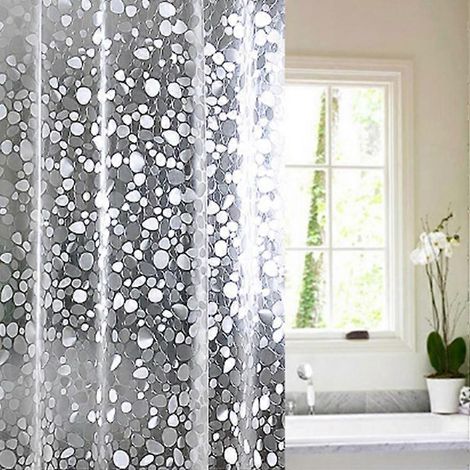 Rideau de douche semi-transparent en EVA anti-moisissure et imperméable à motif galets, avec 12 crochets antirouille, pour baignoire et douche, 180 x 180 cm (1/5)