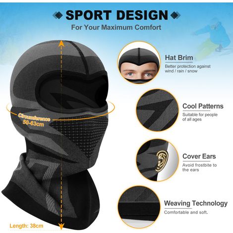 Passamontagna con cappuccio integrale per uomo e donna, taglio in pile traspirante, maschera per il viso, anti-freddo, scaldacollo, per motociclismo, sci, ciclismo, escursionismo, arrampicata (1/4)