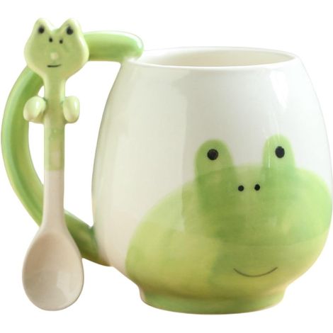 Taza divertida con diseño de rana y animales adorables, taza grande con cuchara, regalo perfecto para la familia y los niños, 450 ml. (1/5)