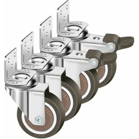 Lot De 4 Roulettes Pivotantes 50Mm, 100Kg Roulettes Pour Meubles, Type L Roue Pour Meuble Avec Frein Rotation 360, Pour Intrieur Et Extrieur(2 Roulette Avec Frein, 2 Roulette Sans Frein) (1/4)